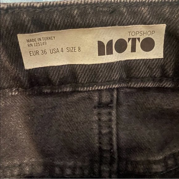 TopShop Black Denim Moto Raw Hem Skirt - Picture 3 of 5